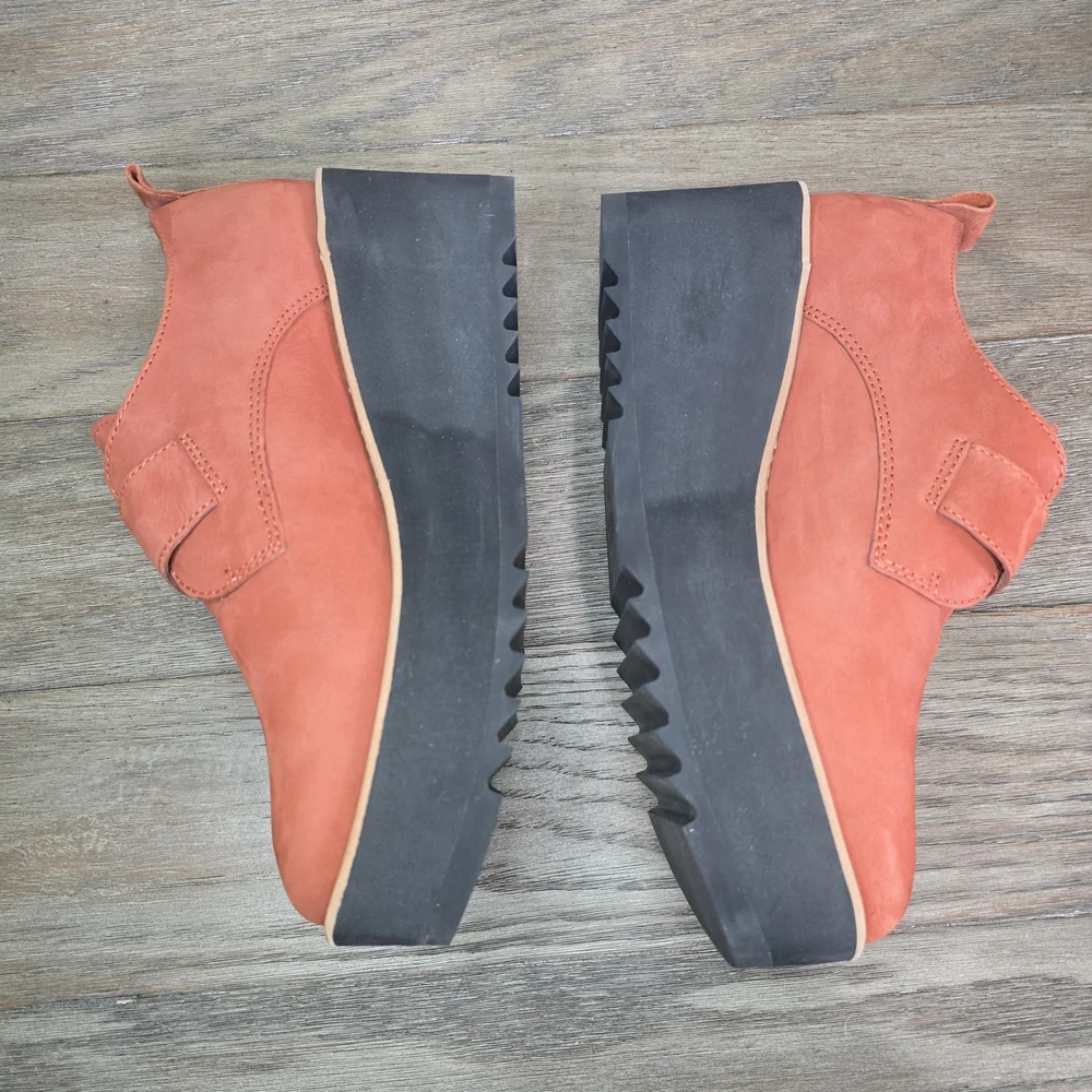 New Eileen Fisher Zola Platform Wedge Booties Clog Rust Suede 7.5 Boho Chunky